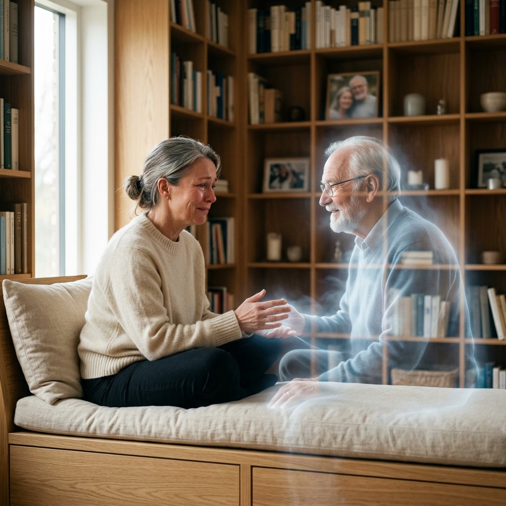 Vue aérienne d'une bibliothèque circulaire avec présences translucides